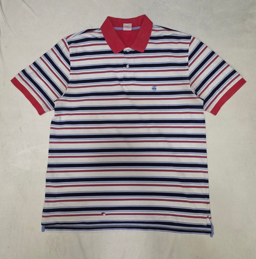 Brooks Brothers Performance Polo Shirt Men's XL Striped Red White Blue Flaw